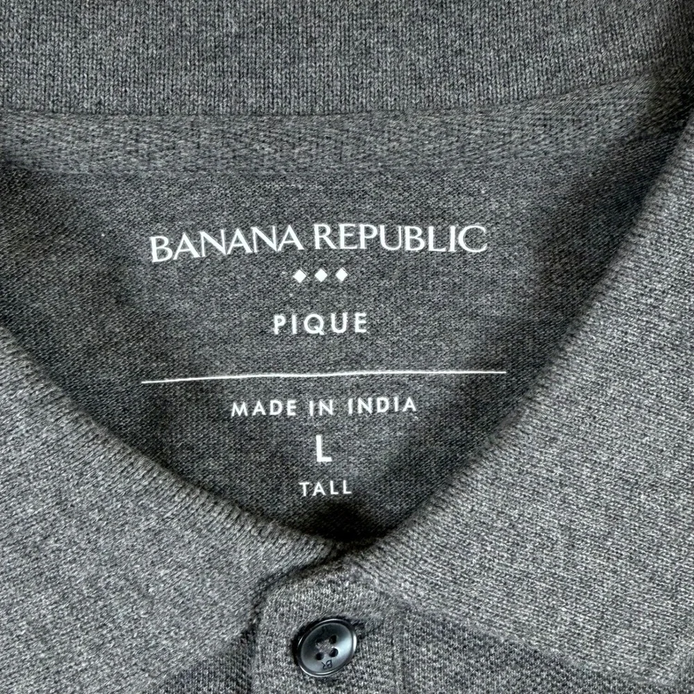 NEW Banana Republic Mens Large Tall Gray Pique Cotton Short Sleeve Polo Shirt